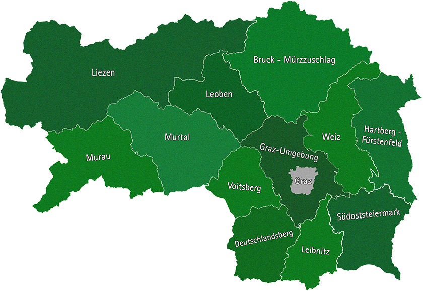 Interaktive Karte zur Auswahl der Bezirksverwaltungsbehörden.